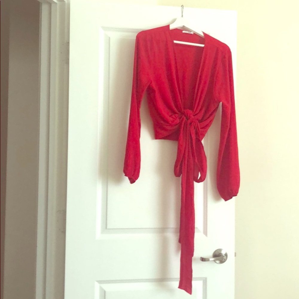 Red wrap front top